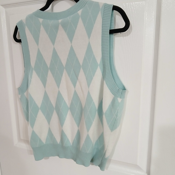 Dickies Juniors Argyle Sweater Vest Mint White  Preppy Knit Pullover XL ACADEMIA - Picture 5 of 5